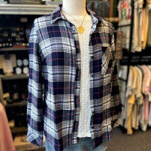NWT Navy Blue and Pink One Pocket Plaid Top